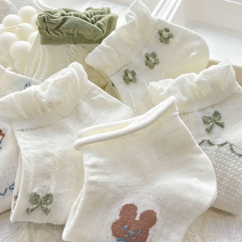 Tất nữ cổ ngắn, vớ nữ cổ ngắn vải co giãn phong tách Vintage họa tiết xinh xắn TC47 - VHT SHOP