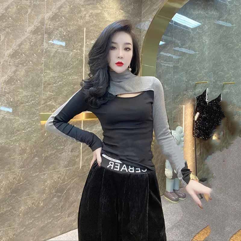 Áo Thun Phối Màu Thời Trang Thu Đông Cho Nữ