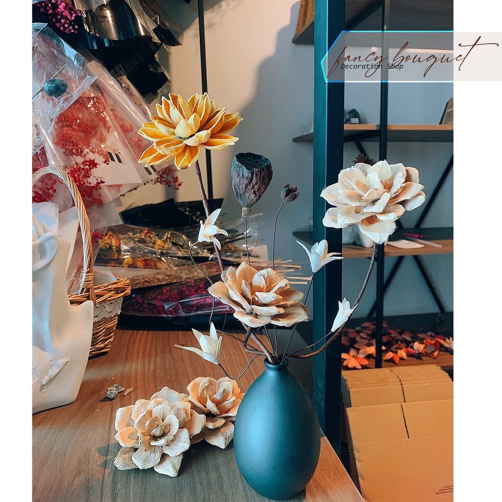 Set hoa sen gỗ ❤️FREESHIP❤️ Hoa sen shop tự cắm và có hướng dẫn cắm hoa - Bình hoa sen đẹp