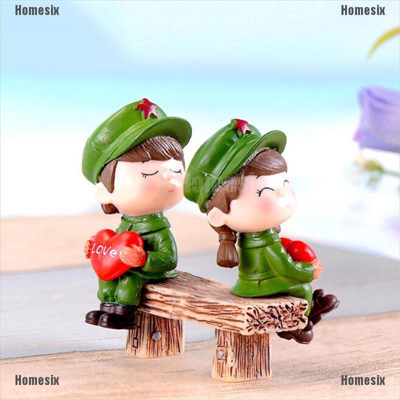 [HoMSI] Soldier Lovers Heart Resin Miniatures Figurine Garden Micro Landscapes Decor SUU