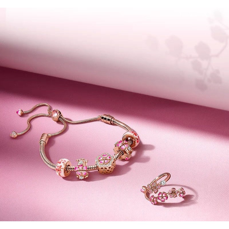 charm pan hoa đào vàng hồng bạc s925 cao cấp