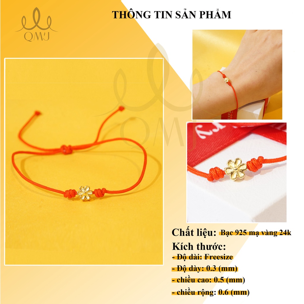 Vòng tay chỉ đỏ bạc 925 mạ vàng 24k thần tài may mắn tài lộc Hoa Daisy QMJ - Q567