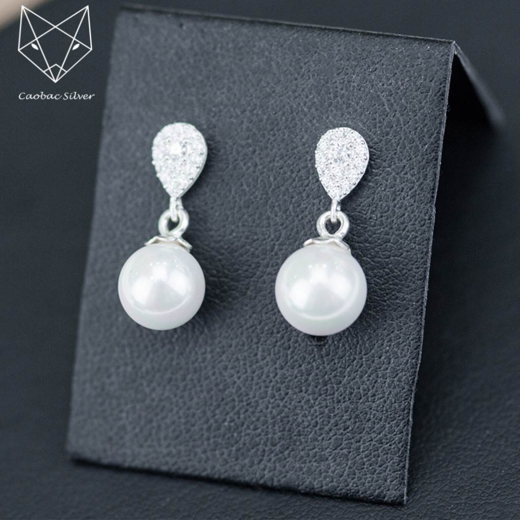 Khuyên Tai Bạc Caobac Silver Cho Nữ Dáng Dài Đá Sáng Thiết Kế Giọt Nước Đính Hạt Quà Tặng Cho Bạn Gái