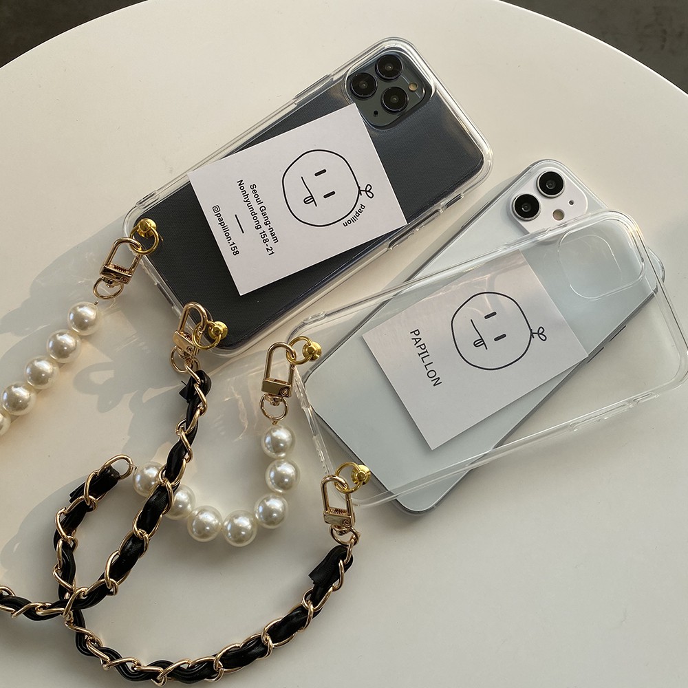 Ốp Điện Thoại Trong Suốt Phối Dây Xích Ngọc Trai Dành Cho Iphone 12 I11 Pro Xr X / Xs Max I8 I7 Se