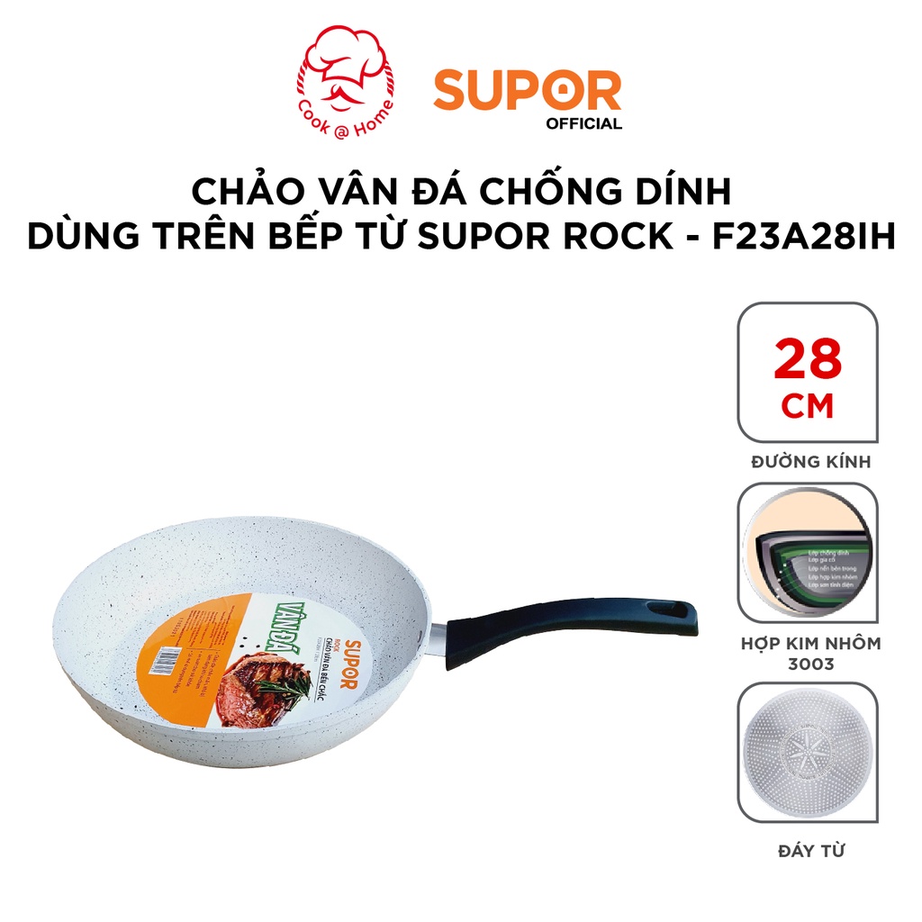 Chảo vân đá chống dính dùng trên bếp từ Supor Rock size 24, 26, 28cm -F23A24IH/F23A26IH/F23A28IH