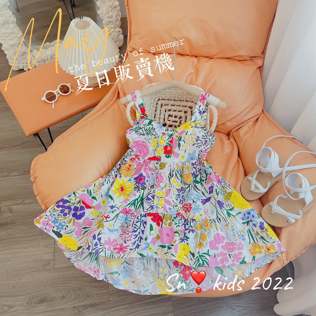 Váy hoa 2 dây tà lệch SN bé gái