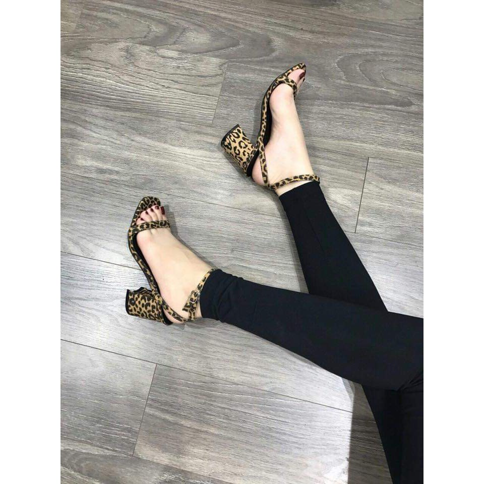 FREESHIP 99K - [RẺ VÔ ĐỐI] GIÀY SANDAL CAO GÓT DA BEO QUAI NGANG CỰC CHẢNH HÀNG QC FULL BOX