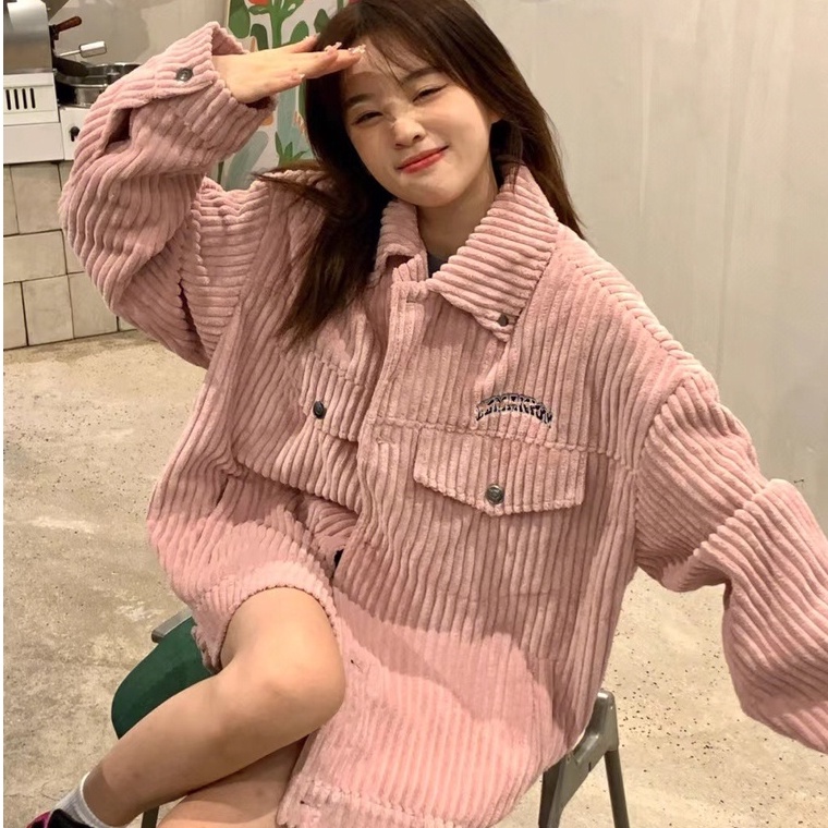 ZHELIHANGFEI Áo Khoác Bóng Chày Tay Dài Dáng Rộng Màu Hồng Phong Cách Retro Dễ Phối Đồ