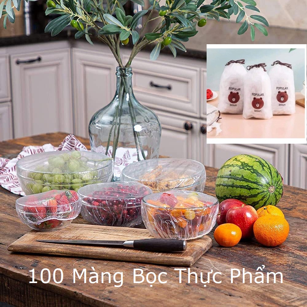 Set 100 Màng Bọc Thực Phẩm Nilon PE /Túi Bọc Thức Ăn Siêu Dai Có Chun Túi Hình Gấu