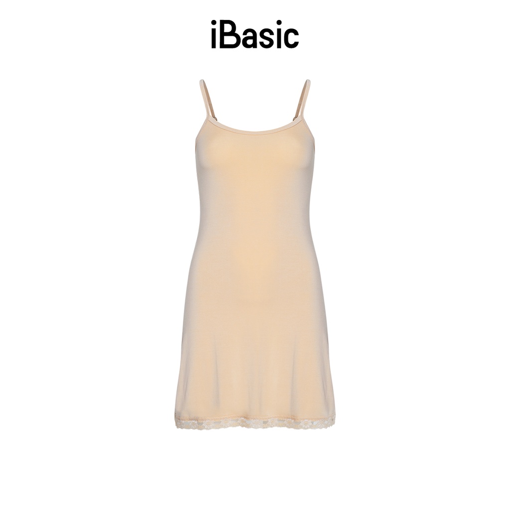 [VOUCHER 100K] Đầm lót thun hai dây viền ren iBasic SL002