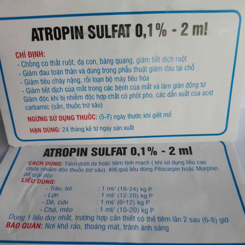 Dung dịch Atropin 2ml ( 10 ống/vỉ)