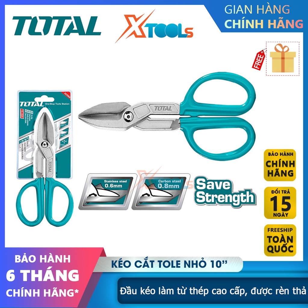Kéo cắt tole nhỏ TOTAL THTJ534101, độ dày cắt tối đa thép cacbon ≤0,8mm, thép không gỉ ≤0,6mm, - CHÍNH HÃNG-XTOOLS