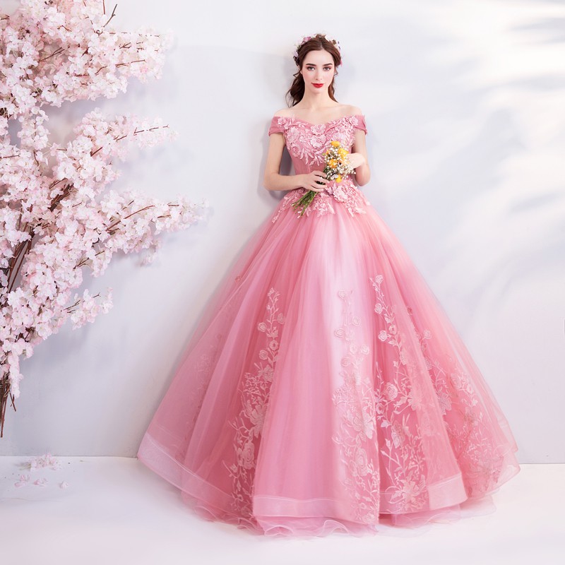 Thiên thần váy cưới tươi sáng và xinh đẹp cô dâu màu hồng bánh mì nướng quần áo nghệ thuật thử nghiệm hiệu suất bán buôn