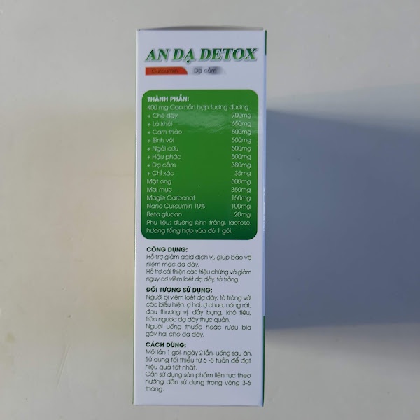 Nano Curcumin An Dạ Detox giúp giảm nhanh các triệu chứng viêm đau dạ dày, viêm loét dạ dày, tá tràng- hộp 20 gói