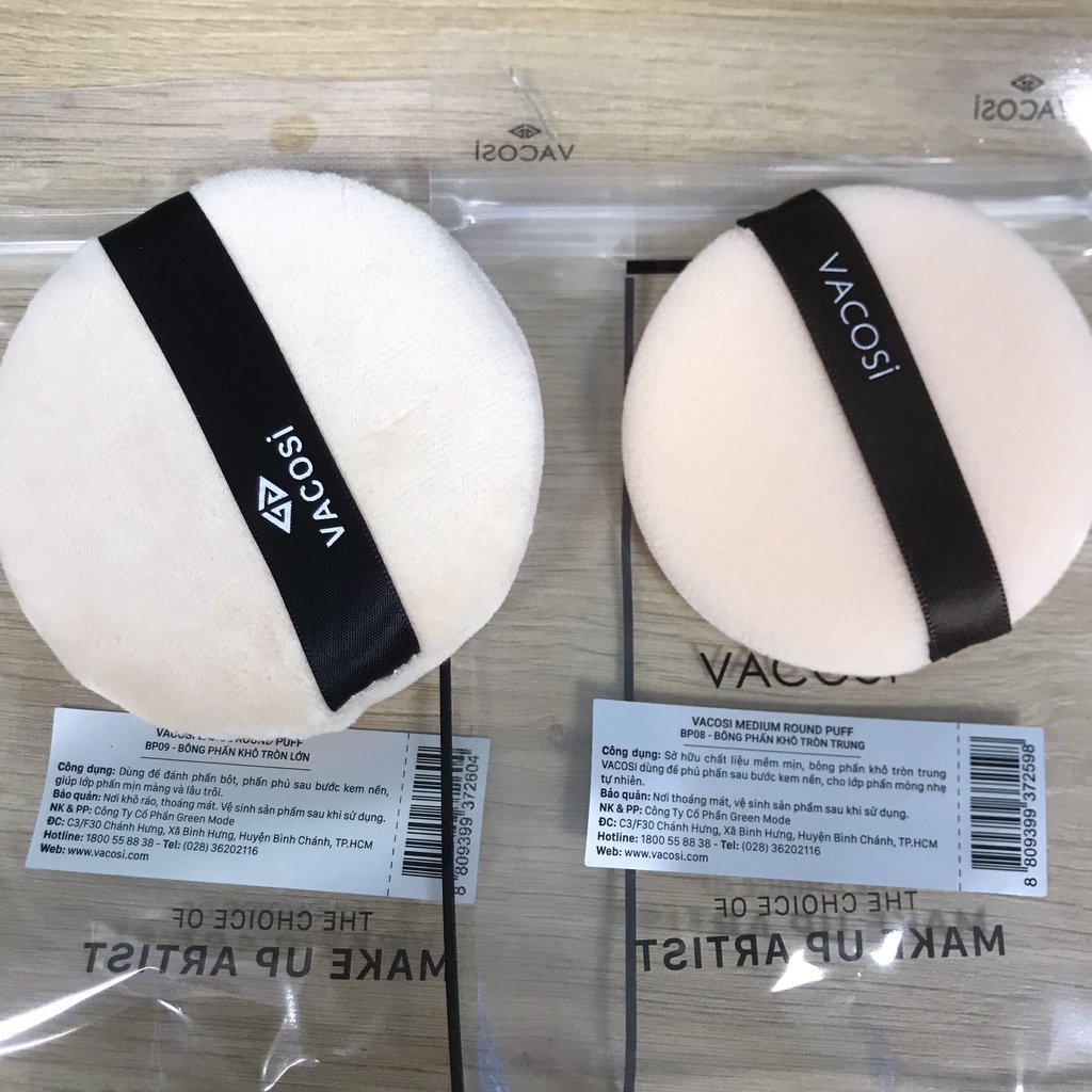 Bông phấn khô trang điểm VACOSI size nhỏ trung lớn tròn vuông BP19, BP20, BP01, BP08, BP09, BP02, PK01, PK03