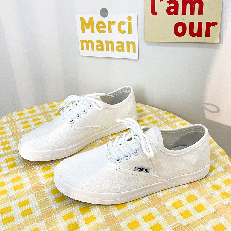 Mới Giày Vải Canvas Đế Mềm Khoét Sâu Màu Trắng Thoải Mái Cho Nữ 2021