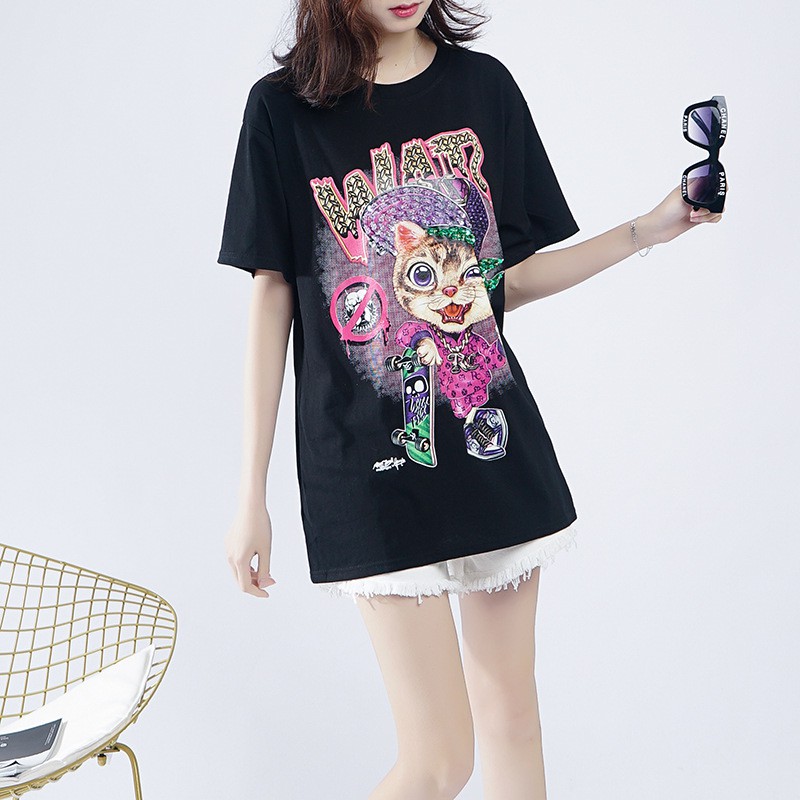 [ HÌNH THẬT, CÓ VIDEO] Áo phông nữ WAR tay lỡ cổ tròn in hình hót hít gắn đá sang trọng | BigBuy360 - bigbuy360.vn