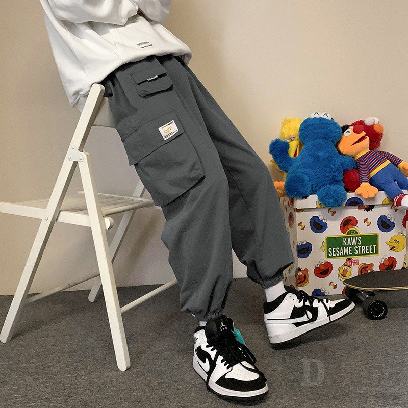 DaDu🔥 Casual Elastic Waist Cargo Pants Loose Comfy Sports Stretch Trousers Breathable Tracksuit/Sweatpants High Quality Jogger Slack 