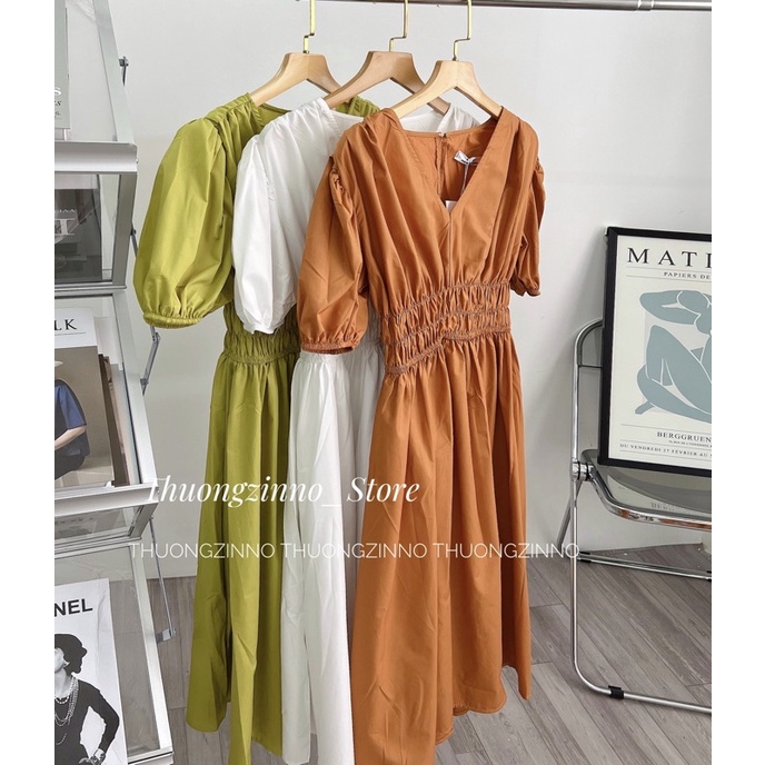 [Ảnh thật/Video]Váy Thô Hàn Mới về thiết kế cổ V dáng dài bo chun eo tôn dáng Đầm maxi Hàn Quốc đẹp nhẹ nhàng