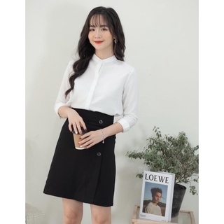 Áo Sơ Mi Nữ Fig Tree Màu Trắng Cổ Trụ Siêu Cute, Chất dày dặn, form đẹp, Hàng thiết kế, size 40-75kg