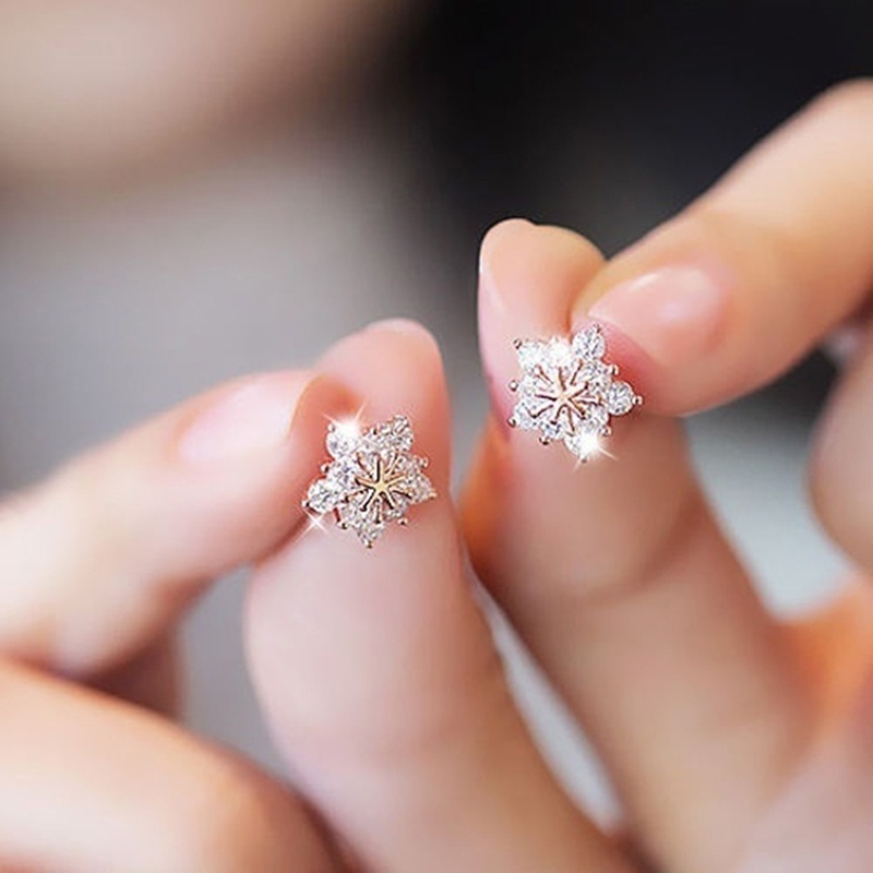 Bông tai mạ bạc đính đá zircon kiểu dáng dễ thương