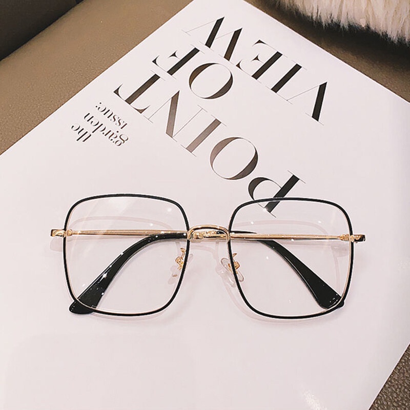 Mắt Kính Gọng Vuông Bằng Hợp Kim Trong Suốt Chống Ánh Sáng Xanh Thời Trang Cho Nữ