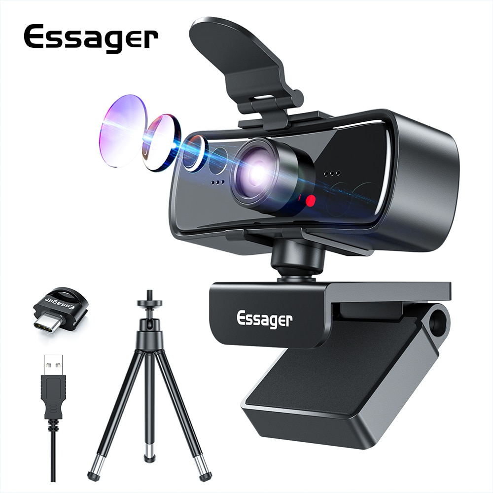 Webcam Essager C3 1080P Full HD Camera Cho Máy Tính PC Có Cổng USB Với Micrô Tự Động Lấy Nét