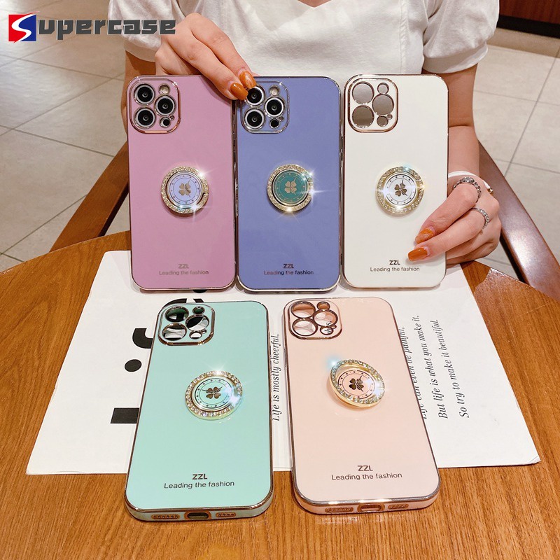 Ốp Điện Thoại Tpu Dẻo Mạ Viền 6d Kèm Giá Đỡ Nhẫn Hình Cỏ Ba Lá Cho Xiaomi Mi 11 10 Pro Lite Ultra 10s 10t Lite Poco M2 Pro