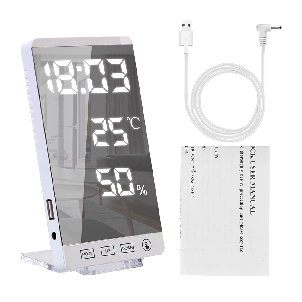 Đồng hồ báo thức điện tử màn hình cảm ứng hiển thị nhiệt độ ẩm 6 inch