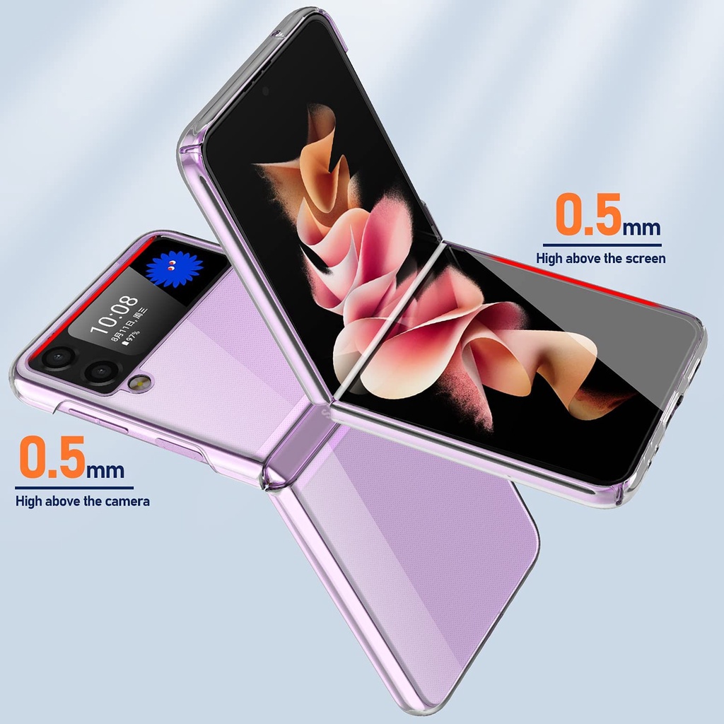 Ốp điện thoại TPU PC cứng trong suốt siêu mỏng chống trầy xước cho Samsung Galaxy Z Flip 3
