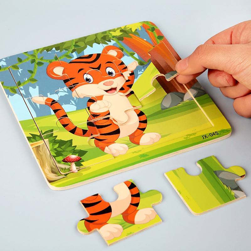 Đồ chơi tranh ghép hình 9 miếng gỗ puzzle nhiều hình ảnh ngộ nghĩnh, kích thước 15x15 cm