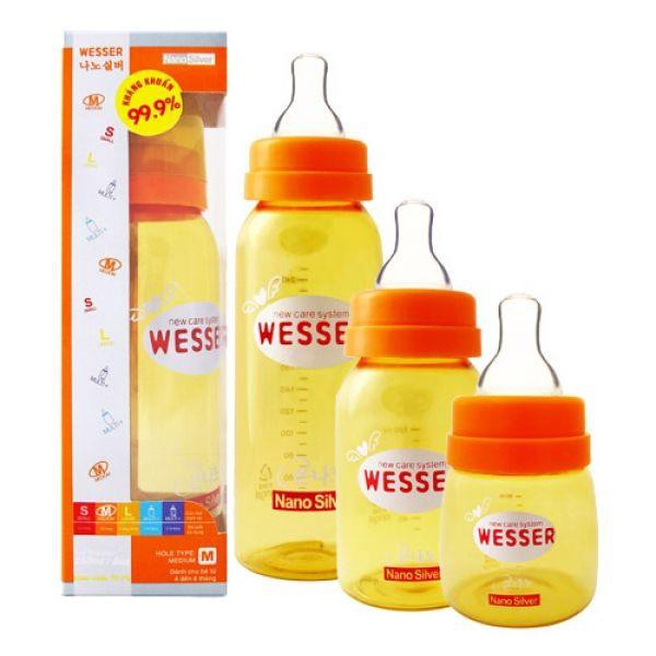 BÌNH SỮA WESSER CỔ HẸP NANNO SILVER KHÁNG KHUẨN 60ML/140ML/250ML