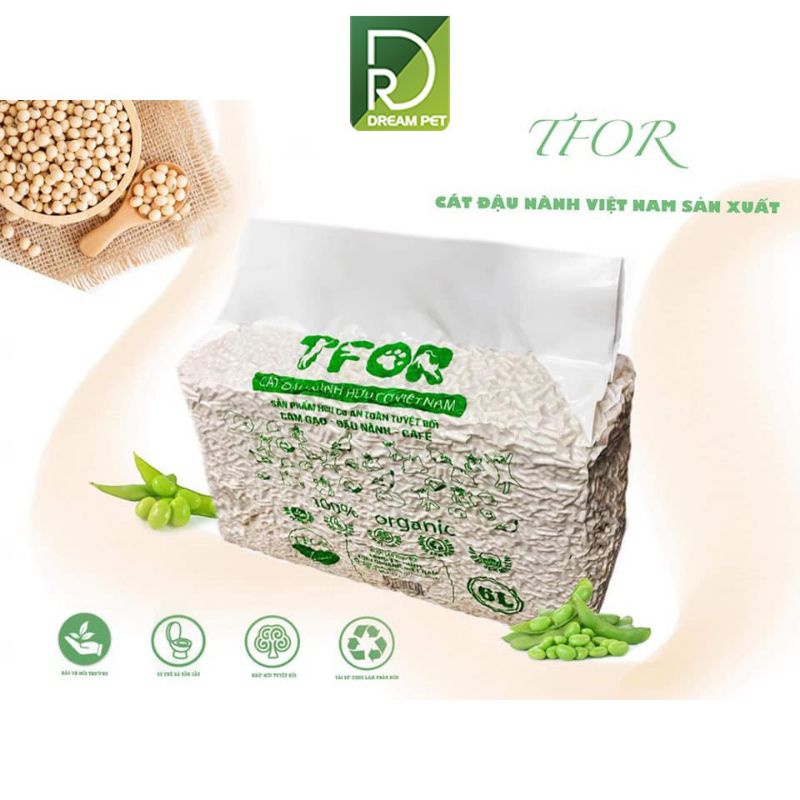 Cát Đậu Nành TFOR 100% nguyên chất 6 Lít cát đậu nành hữu cơ Việt Nam cho chó mèo Thải Được Theo Đường Nước Chảy