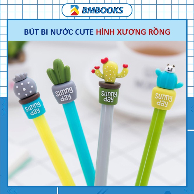 Bút bi nước mực đen hình cây xương rồng dễ thương 4 màu tự chọn BMBooks