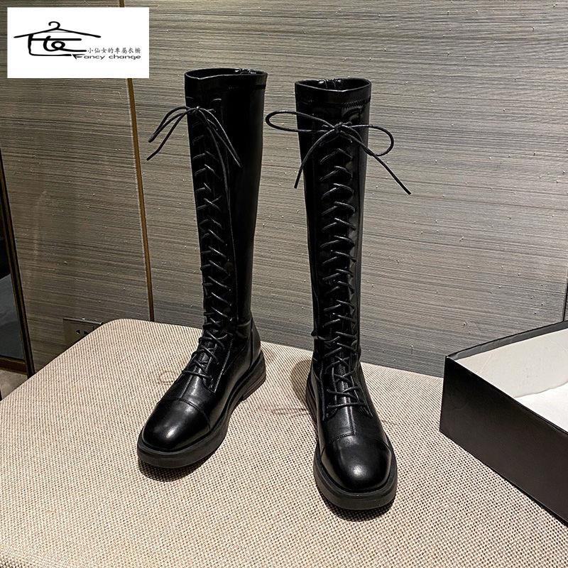 Giày Bốt Trắng Cổ Cao Đế Dày Thoáng Khí Thời Trang Xuân Thu Năm 2021 Cho Nữ