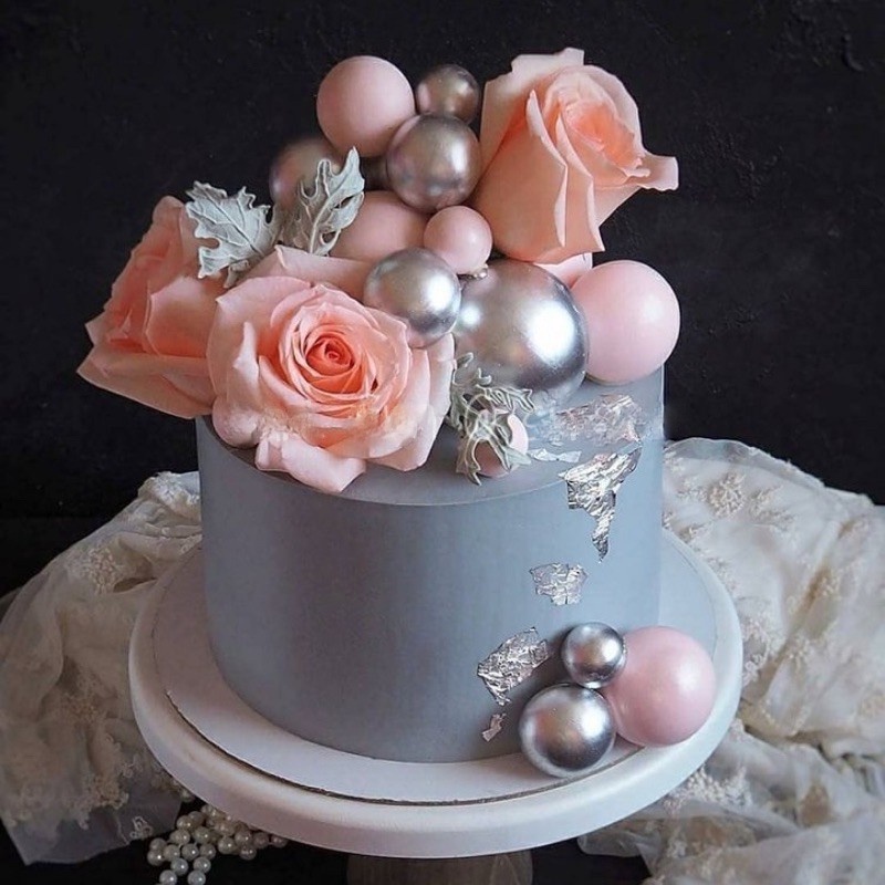 Set 10 Que Cắm Trang Trí Bánh Kem Hình Quả Cầu Màu Vàng / Bạc