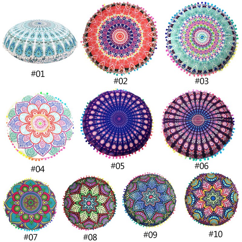 Vỏ Gối Hình Tròn Bằng Sợi Polyester 43 x 43CM Họa Tiết Mandala Độc Đáo
