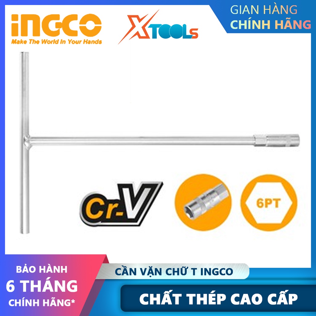 Cần vặn chữ T INGCO Tay vặn chữ T Chất liệu CR-V, chiều dài 200x310mm, tay cầm mạ crom cần xiết chữ T, dụng cụ sửa xe, s