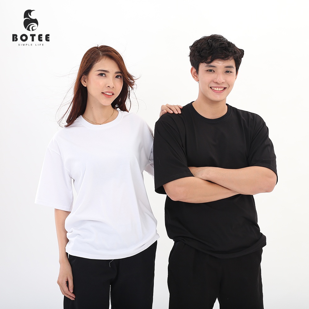 [Mã LT50 giảm 50k đơn 250k] Áo thun Trơn Basic form rộng tay lỡ BOTEE trắng đen unisex nam nữ