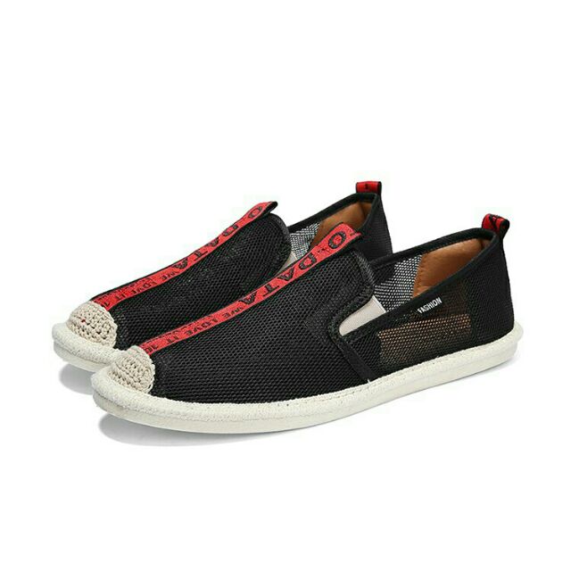 Slip on lưới - Giày lười lưới nam cao cấp - 2 màu đen sọc đỏ & đen sọc vàng - Mã SP 2912 | BigBuy360 - bigbuy360.vn