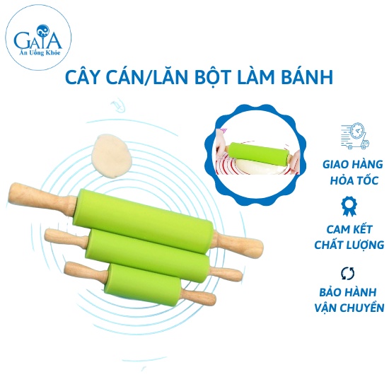 Cây Cán Bột Lăn Bột Silicon Tay Gỗ Nhiều Size