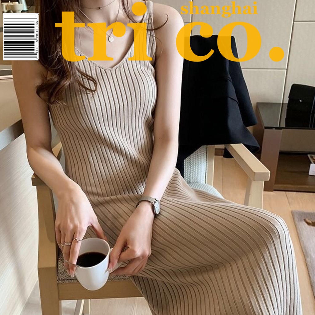 Đầm Dệt Kim Hai Dây Màu Đen Thời Trang Mùa Hè Cho Nữ