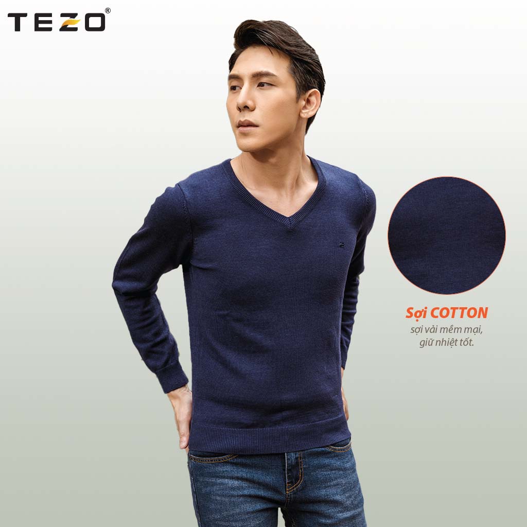 Áo len nam TEZO, áo len trơn cổ tim dài tay chất len dày dặn co giãn tốt 4 màu mã 2110ALIT01