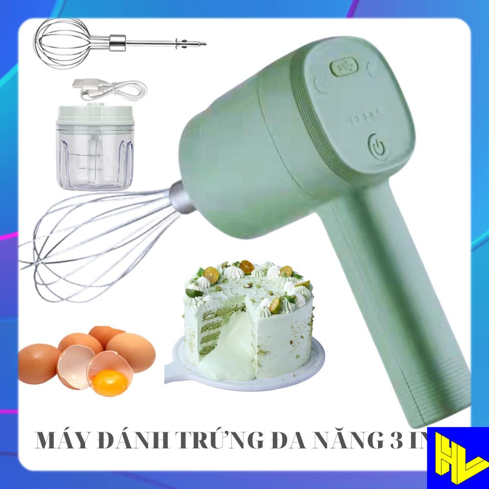 Máy Đánh Trứng Cầm Tay 3 Trong 1 Đa Năng Pin Sạc - Máy xay tỏi, ớt, đánh trứng, sữa, cafe mini không dây- BH 3 Tháng