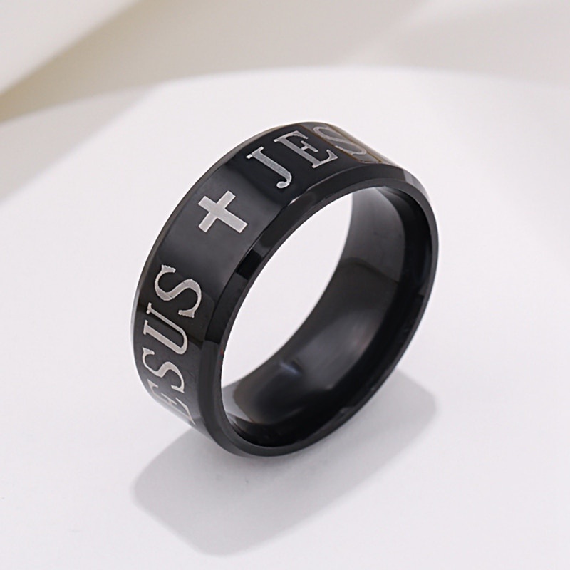 Nhẫn 5040 Bằng Thép Không Gỉ Màu Đen 8mm In Họa Tiết Đa Dạng Sáng Tạo
