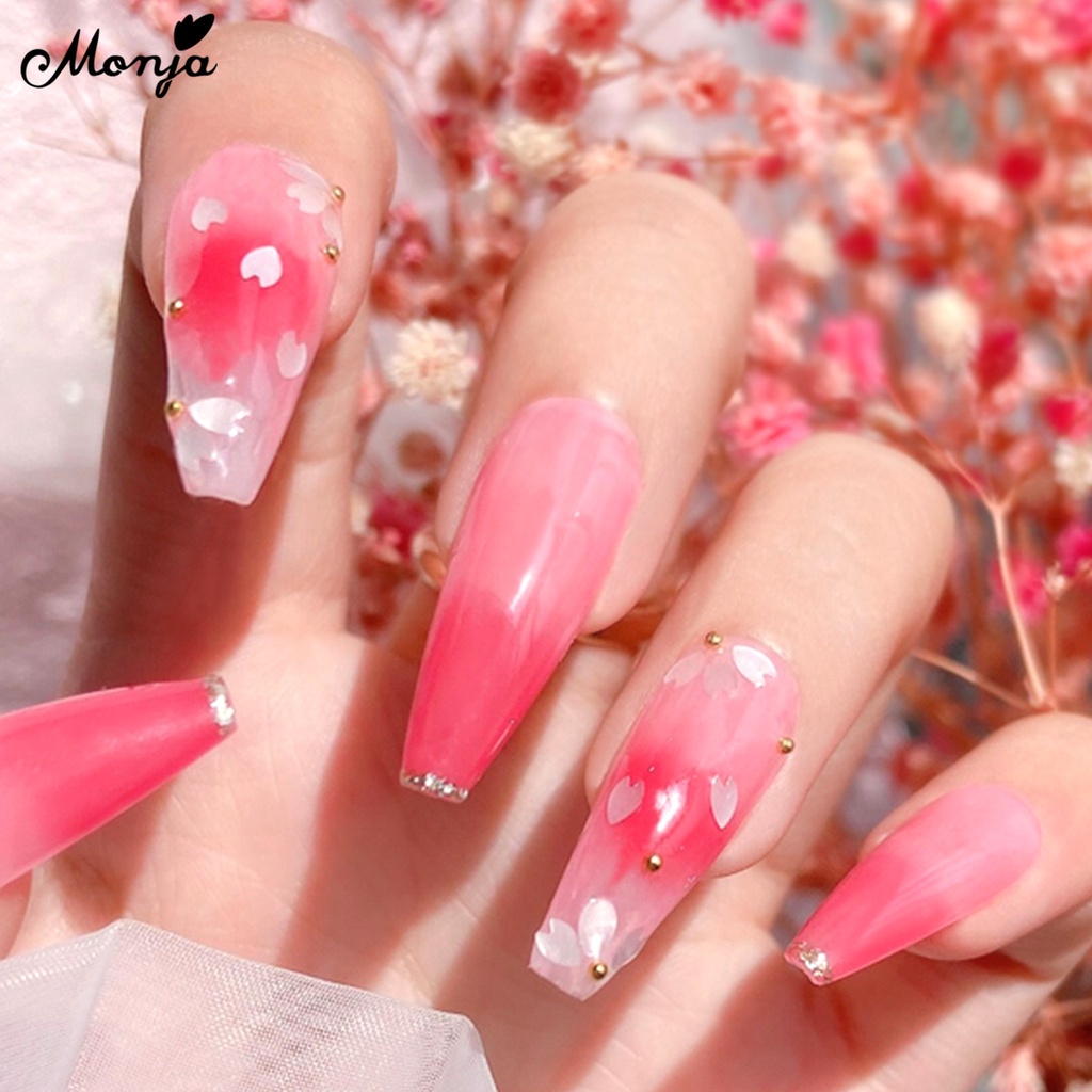MONJA Miếng Dán Trang Trí Móng Tay Hình Hoa Anh Đào Đính Hạt Ngọc Trai Xinh Xắn