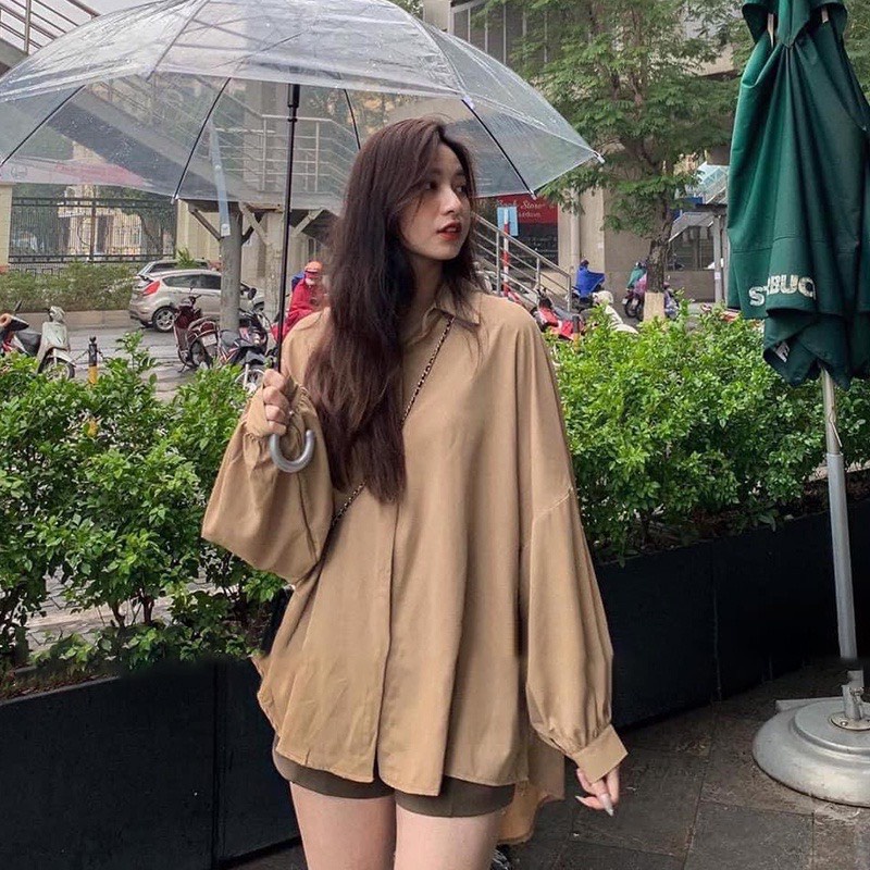 Áo sơ mi nữ thụng form rộng dài tay basic 3 màu
