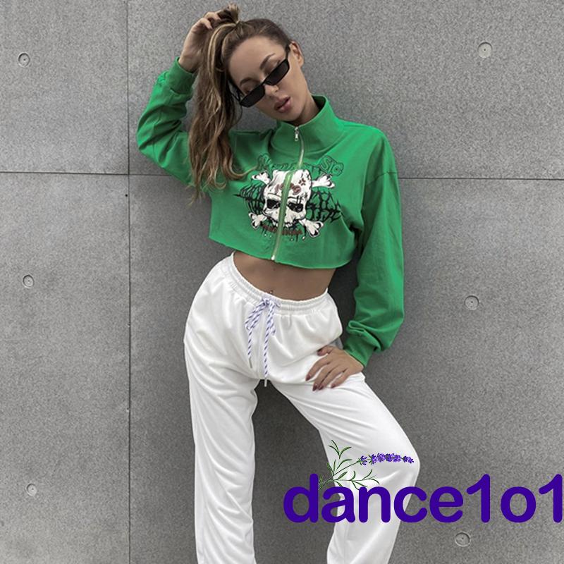 Áo Tay Dài Hoạ Tiết Đầu Lâu Phối Khoá Kéo Cho Phái Nữ