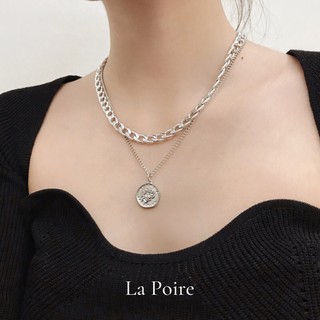Vòng cổ dây chuyền nữ dây xích bản to phối mặt đồng xu vintage La Poire