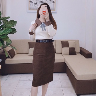 Áo len cổ sơ mi kèm nơ